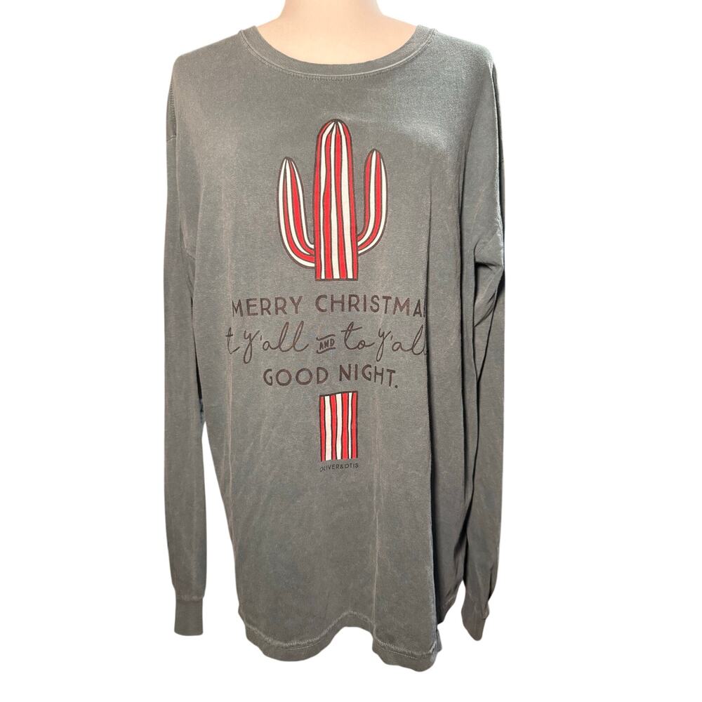 Oliver & Otis Southern Christmas Cactus Long Sleeve Tee, Women's Size Large